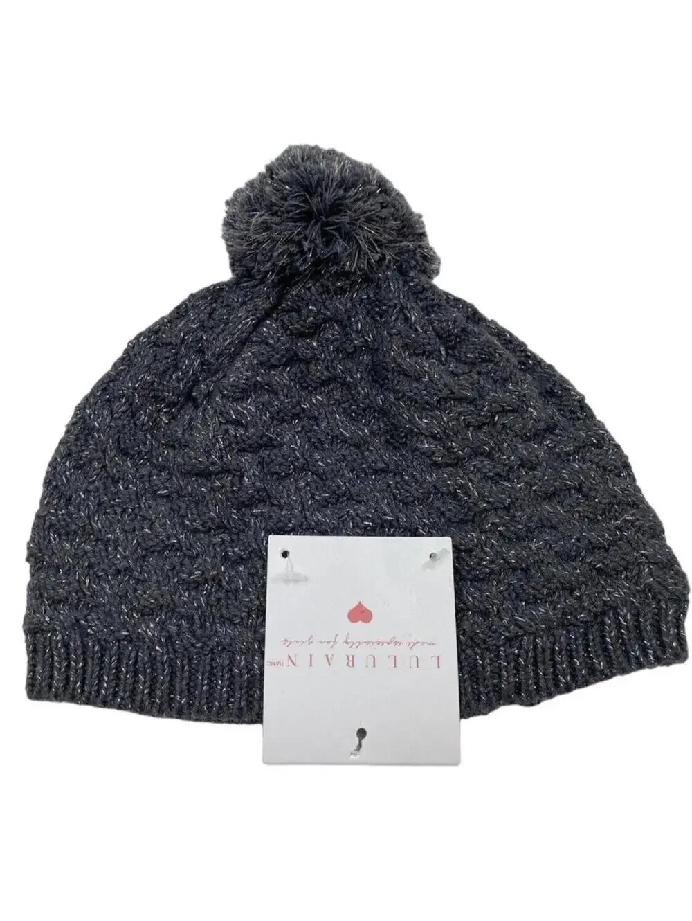 Girls 12 Winter Hat Dark Gray Pompom NWT Lulurain Cozy Knit Beanie New